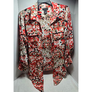 Women's Investments Button Down Shirt XL Red Beige Abstract Print